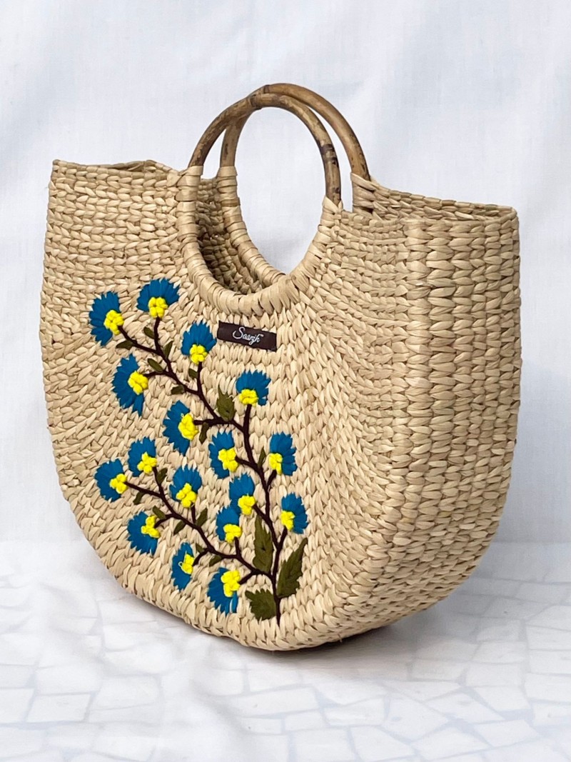 Saanjh Green Handwoven Embroidered Kauna Handbag