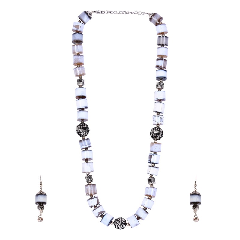 Unique Dazzling Beads - Black n White Agate Necklace Set