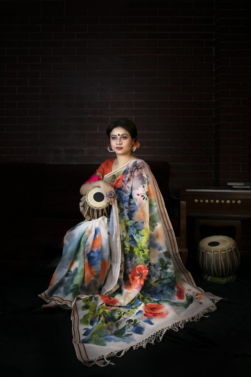 Handloom cotton handpaint sharee