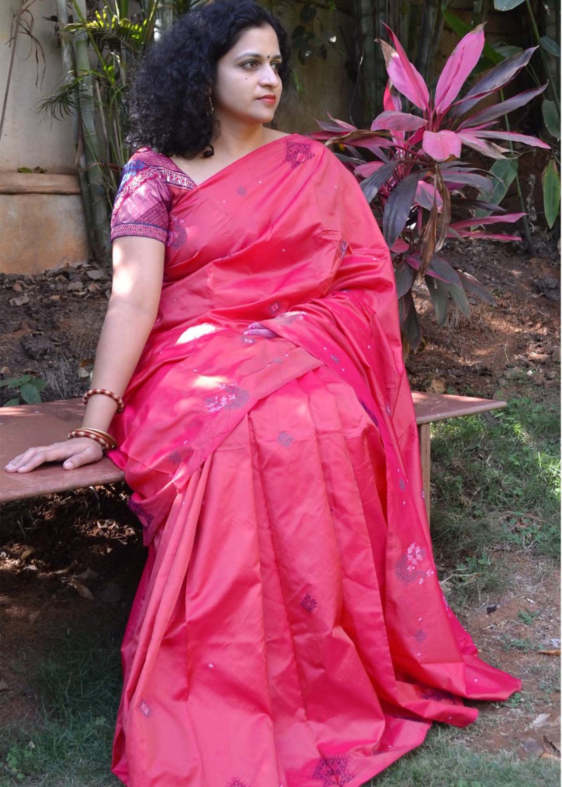 pink silk saree
