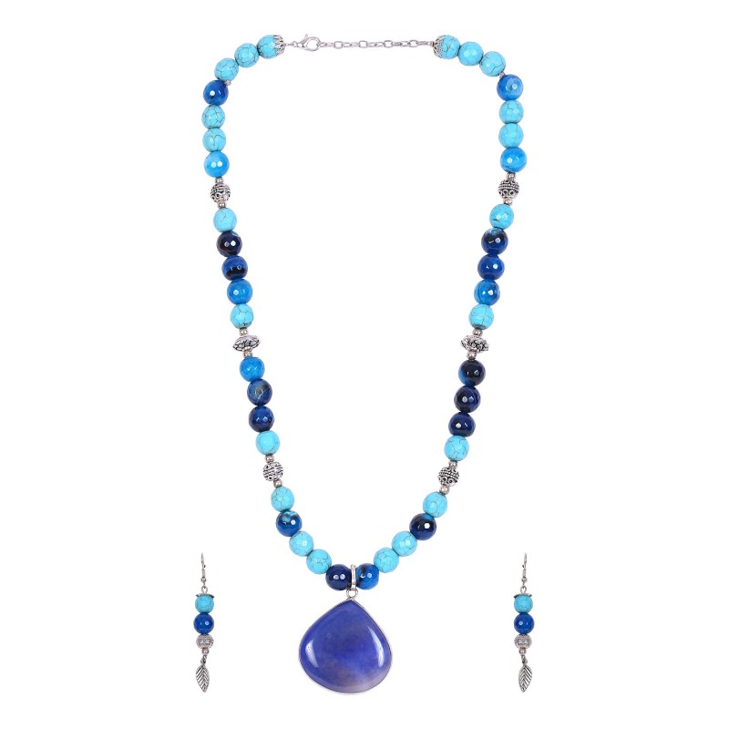 Unique Dazzling Beads Blue Turquoise and Agate Beads Jewelry Set