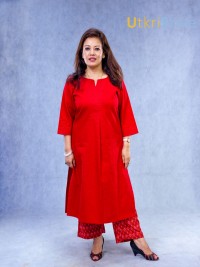 UtkriStree Kurta Red Cotton